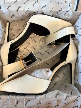Qupid White Pointed Toe Ankle Strap Stiletto Heels